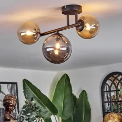 hofstein Chehalis Plafonnier, Boule lumineuse Ambre, Fumé, 3 lumières