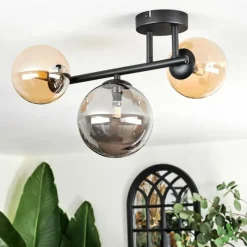 hofstein Chehalis Plafonnier, Boule lumineuse Ambre, Fumé, 3 lumières