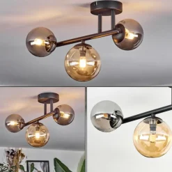 hofstein Chehalis Plafonnier, Boule lumineuse Ambre, Fumé, 3 lumières