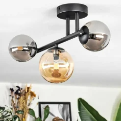 hofstein Chehalis Plafonnier, Boule lumineuse Ambre, Fumé, 3 lumières