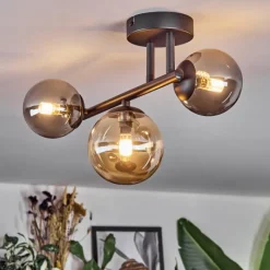 hofstein Chehalis Plafonnier, Boule lumineuse Ambre, Fumé, 3 lumières