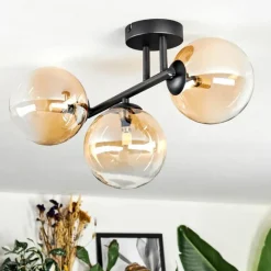 hofstein Chehalis Plafonnier, Boule lumineuse Ambre, Clair, 3 lumières