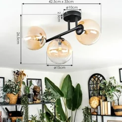 hofstein Chehalis Plafonnier, Boule lumineuse Ambre, Clair, 3 lumières