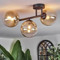 hofstein Chehalis Plafonnier, Boule lumineuse Ambre, Clair, 3 lumières