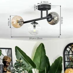 hofstein Chehalis Plafonnier, Boule lumineuse Ambre, Clair, Fumé, 3 lumières