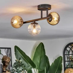 hofstein Chehalis Plafonnier, Boule lumineuse Ambre, Clair, Fumé, 3 lumières