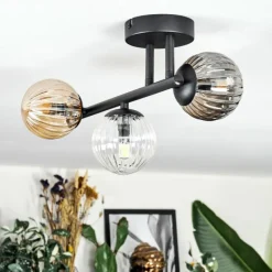 hofstein Chehalis Plafonnier, Boule lumineuse Ambre, Clair, Fumé, 3 lumières