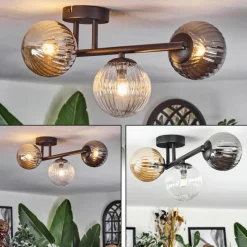hofstein Chehalis Plafonnier, Boule lumineuse Ambre, Clair, Fumé, 3 lumières