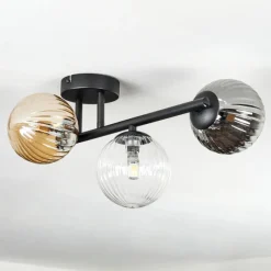 hofstein Chehalis Plafonnier, Boule lumineuse Ambre, Clair, Fumé, 3 lumières