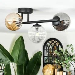 hofstein Chehalis Plafonnier, Boule lumineuse Ambre, Clair, Fumé, 3 lumières