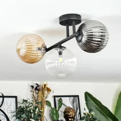 hofstein Chehalis Plafonnier, Boule lumineuse Ambre, Clair, Fumé, 3 lumières