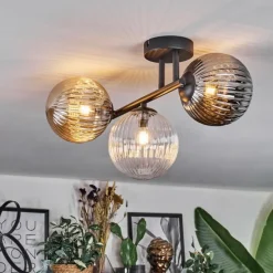 hofstein Chehalis Plafonnier, Boule lumineuse Ambre, Clair, Fumé, 3 lumières