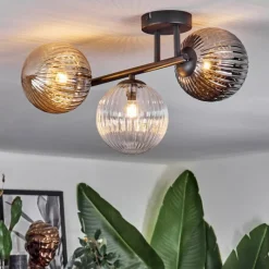 hofstein Chehalis Plafonnier, Boule lumineuse Ambre, Clair, Fumé, 3 lumières