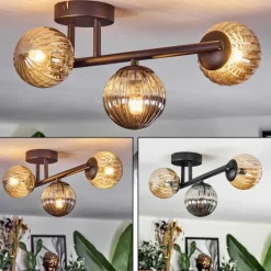 hofstein Chehalis Plafonnier, Boule lumineuse Ambre, Fumé, 3 lumières