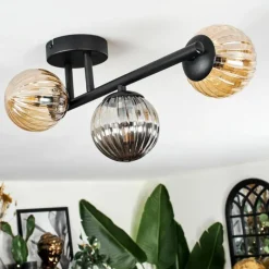 hofstein Chehalis Plafonnier, Boule lumineuse Ambre, Fumé, 3 lumières