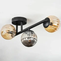 hofstein Chehalis Plafonnier, Boule lumineuse Ambre, Fumé, 3 lumières