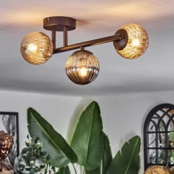 hofstein Chehalis Plafonnier, Boule lumineuse Ambre, Fumé, 3 lumières