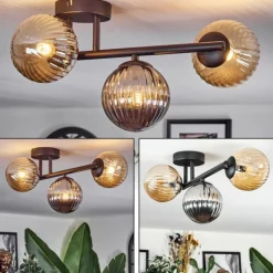 hofstein Chehalis Plafonnier, Boule lumineuse Ambre, Fumé, 3 lumières