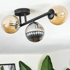 hofstein Chehalis Plafonnier, Boule lumineuse Ambre, Fumé, 3 lumières