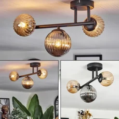 hofstein Chehalis Plafonnier, Boule lumineuse Ambre, Fumé, 3 lumières