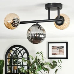 hofstein Chehalis Plafonnier, Boule lumineuse Ambre, Fumé, 3 lumières