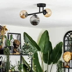 hofstein Chehalis Plafonnier, Boule lumineuse Ambre, Fumé, 3 lumières