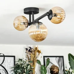 hofstein Chehalis Plafonnier, Boule lumineuse Ambre, 3 lumières