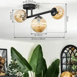 hofstein Chehalis Plafonnier, Boule lumineuse Ambre, 3 lumières