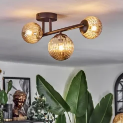hofstein Chehalis Plafonnier, Boule lumineuse Ambre, 3 lumières