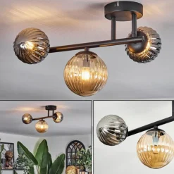 hofstein Chehalis Plafonnier, Boule lumineuse Ambre, Fumé, 3 lumières