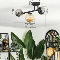 hofstein Chehalis Plafonnier, Boule lumineuse Ambre, Fumé, 3 lumières