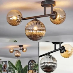 hofstein Chehalis Plafonnier, Boule lumineuse Ambre, Fumé, 3 lumières