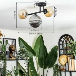 hofstein Chehalis Plafonnier, Boule lumineuse Ambre, Fumé, 3 lumières