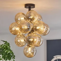 hofstein Chehalis Plafonnier, Boule lumineuse 39 cm LED Ambre, 13 lumières