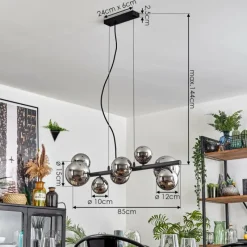 hofstein Chehalis Suspension, Boule lumineuse, Suspension Chrome, Fumé, 8 lumières