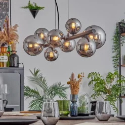 hofstein Chehalis Suspension, Boule lumineuse, Suspension Chrome, Fumé, 8 lumières