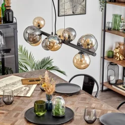 hofstein Chehalis Suspension, Boule lumineuse, Suspension Ambre, Fumé, 10 lumières