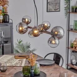 hofstein Chehalis Suspension, Boule lumineuse, Suspension Chrome, Clair, Fumé, 8 lumières