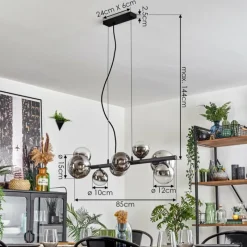 hofstein Chehalis Suspension, Boule lumineuse, Suspension Chrome, Clair, Fumé, 8 lumières