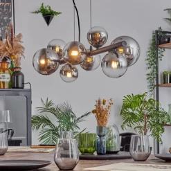 hofstein Chehalis Suspension, Boule lumineuse, Suspension Chrome, Clair, Fumé, 8 lumières