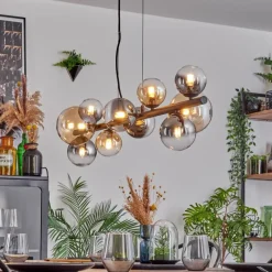 hofstein Chehalis Suspension, Boule lumineuse, Suspension Ambre, Clair, Fumé, 10 lumières