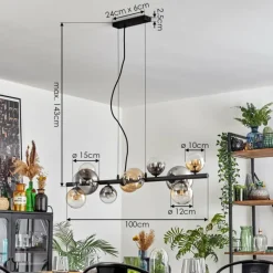 hofstein Chehalis Suspension, Boule lumineuse, Suspension Ambre, Clair, Fumé, 10 lumières