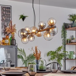 hofstein Chehalis Suspension, Boule lumineuse, Suspension Ambre, Clair, Fumé, 10 lumières