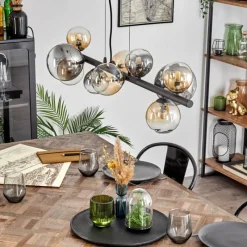 hofstein Chehalis Suspension, Boule lumineuse, Suspension Ambre, Clair, Fumé, 10 lumières