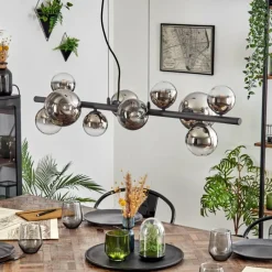 hofstein Chehalis Suspension, Boule lumineuse, Suspension Chrome, Clair, Fumé, 10 lumières