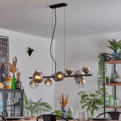 hofstein Chehalis Suspension, Boule lumineuse, Suspension Chrome, Clair, Fumé, 10 lumières