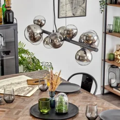 hofstein Chehalis Suspension, Boule lumineuse, Suspension Chrome, Clair, Fumé, 10 lumières