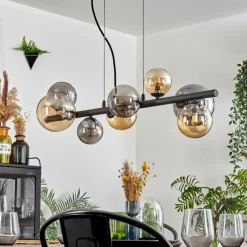 hofstein Chehalis Suspension, Boule lumineuse, Suspension Ambre, Fumé, 8 lumières