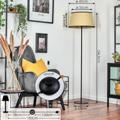 Style Boho-Chic-hofstein Chellas Lampadaire beige, Noir, 1 lumière