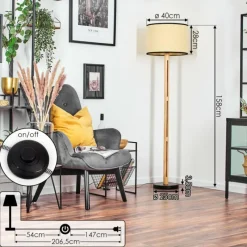 Luminaires Scandinaves-hofstein Chellas Lampadaire Écru, Noir, 1 lumière